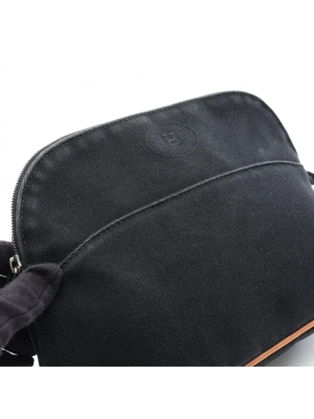 Hermes Pouch Bolide MM Black Canvas Leather